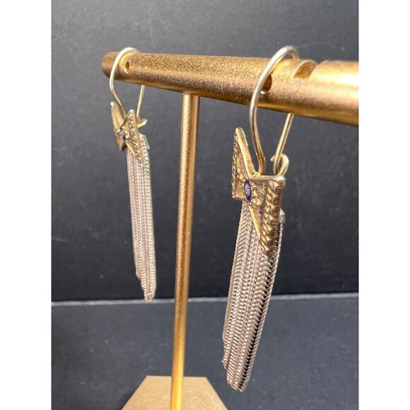 Vintage Turkish sterling silver foxtail fringe enamel bow earrings - Picture 4 of 9